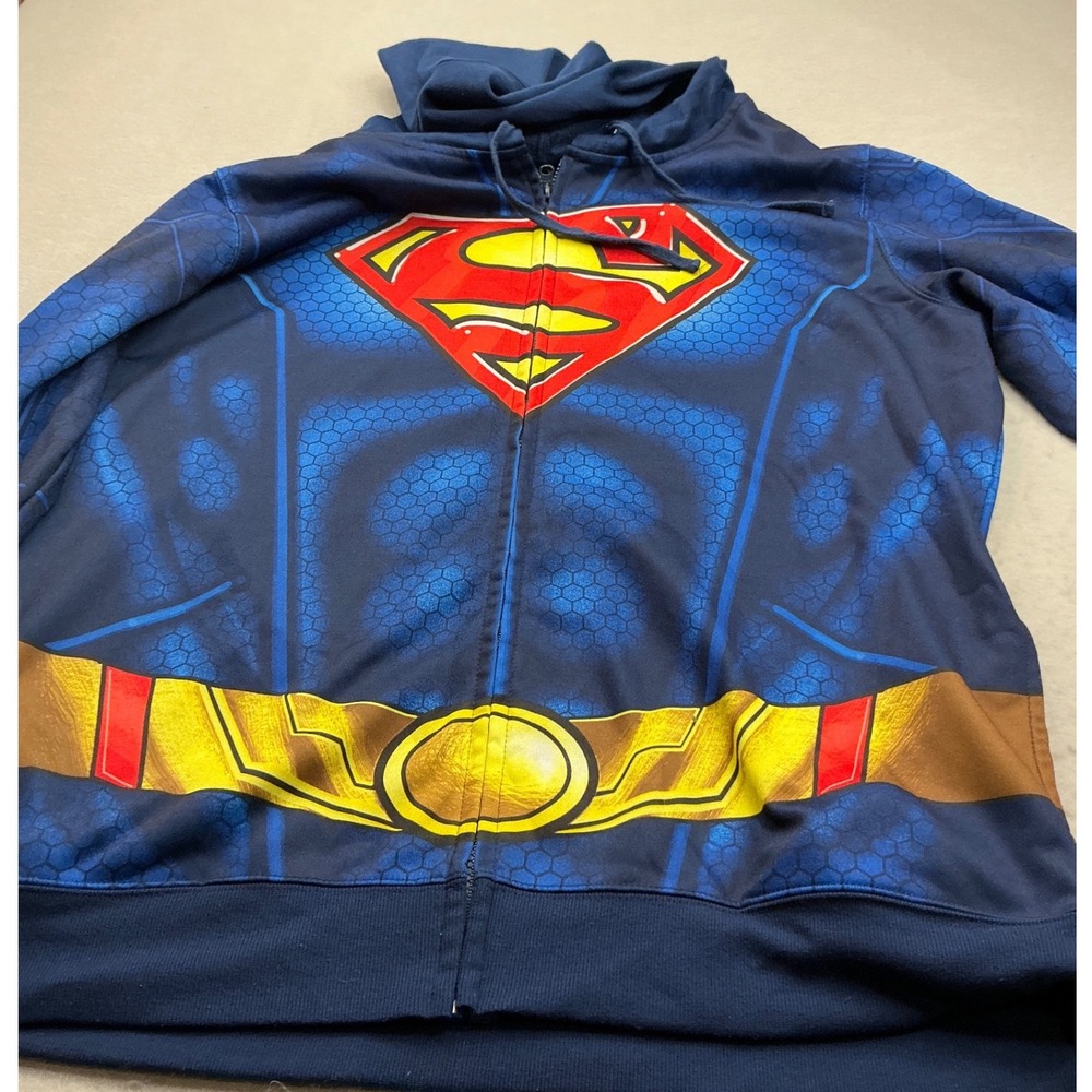 Superman DC Comics Full Zip Costume Hoodie All Over Print Blue 2XL‎ Superhero